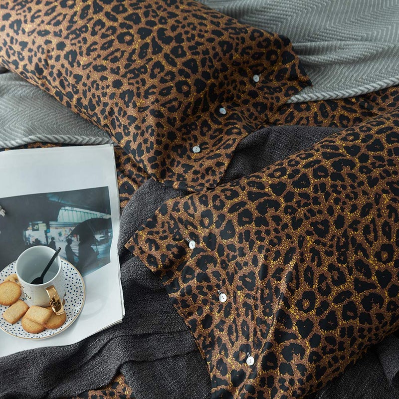 mixinni Leopard Print Duvet Cover King Size Long Staple Cotton Bedding Set with Zipper Closure Ties, Perfect for Man and Woman, Ultra Soft and Easy Care (3pcs, King Size) - Image 5